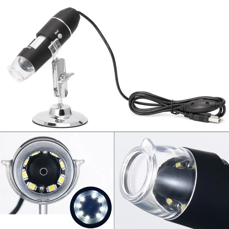 1600X USB 디지털 현미경 카메라 내시경 8LED 돋보기, 홀드 스탠드 포함