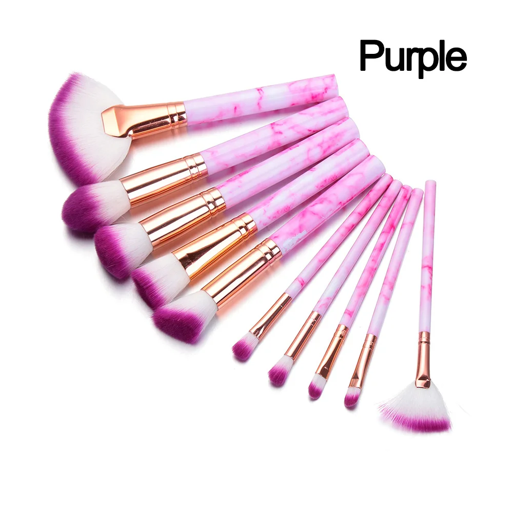 Purple 10 шт./компл. классический Мрамор набор профессиональных кистей для макияжа в уход за кожей лица основа для макияжа лица макияж глаз кисти Для женщин Красота, инструменты для макияжа, аксессуары - Handle Color: Purple