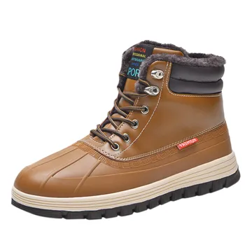 

Men Winter Boots with Plush Leather Warm Cotton Flat Shoes Waterproof Platform Warm Snow Boot Man Winter Causal Sneakers Boots