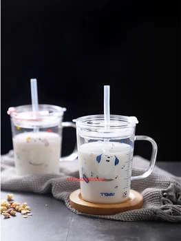 

350ml Food Grade Borosilicate Glass Measuring Cups Pot Kettle Kitchen Accessories Milk Measuring Milk Clear Glass Cup With Straw
