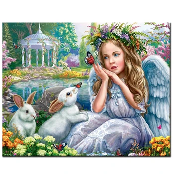 

Diamond Painting Full drill Mosaic angel girl and rabbit Rhinestone of Picture 5d diy Diamond Embroidery Home DecorationZP-3535