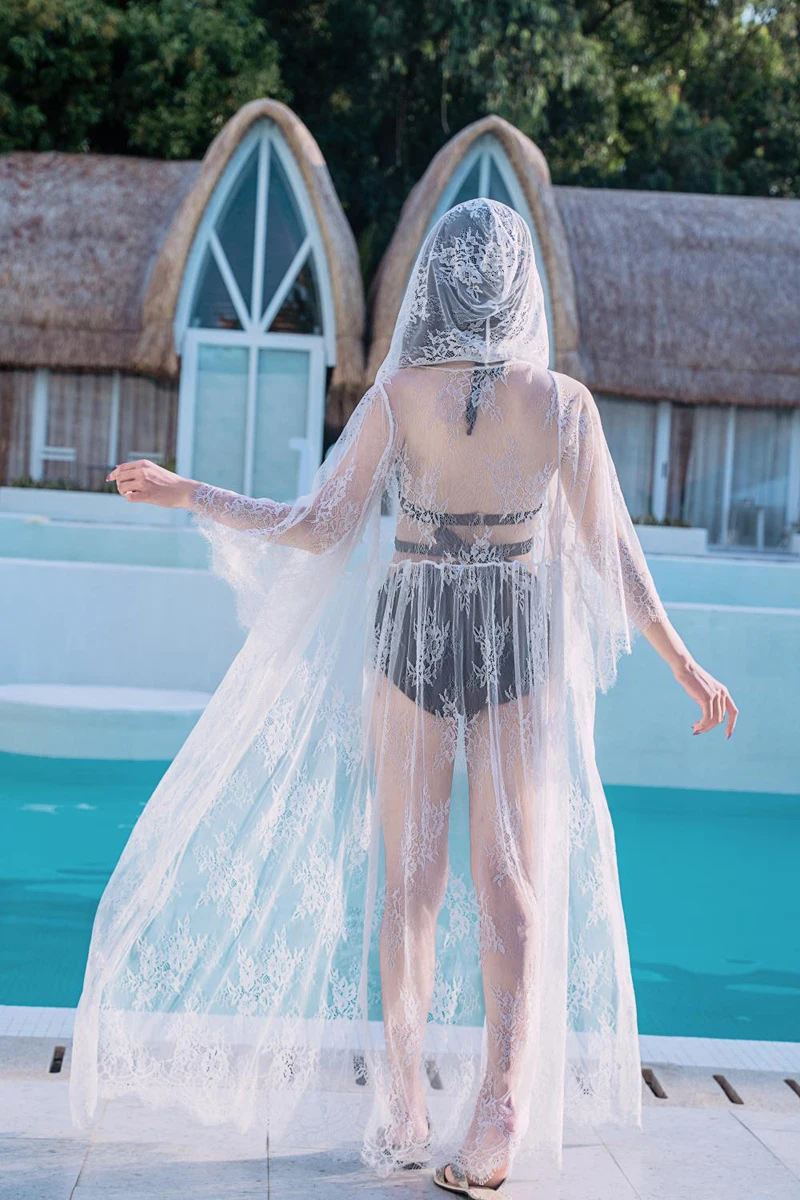 Вязаная крючком Туника, Пляжное Платье с разрезом, Hemline, накидка, сексуальный ажурный вязаный купальник, накидка с длинным рукавом, летняя женская пляжная одежда