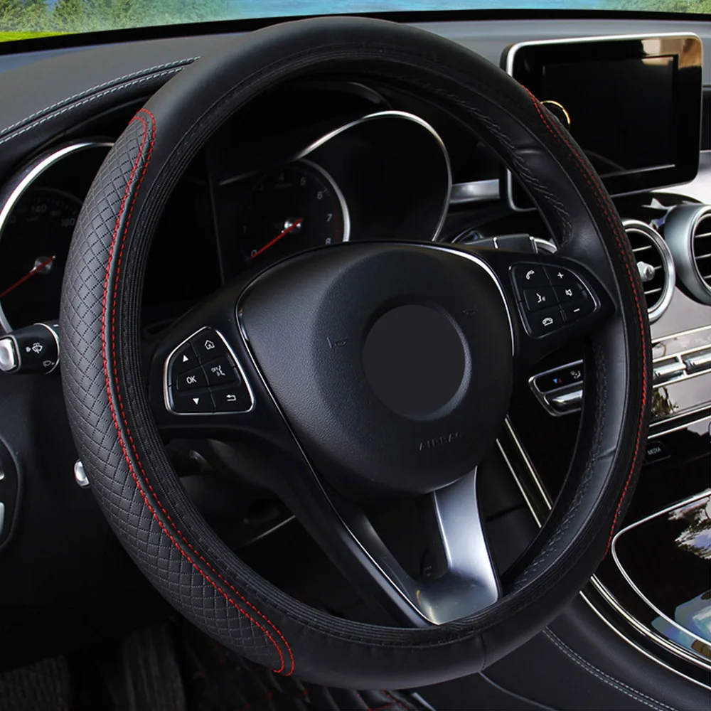 

leather Steering Wheel Cover Car-styling for Hyundai Creta I10 I20 Tucson Elantra Santa Fe 2016 2017 2018 2019