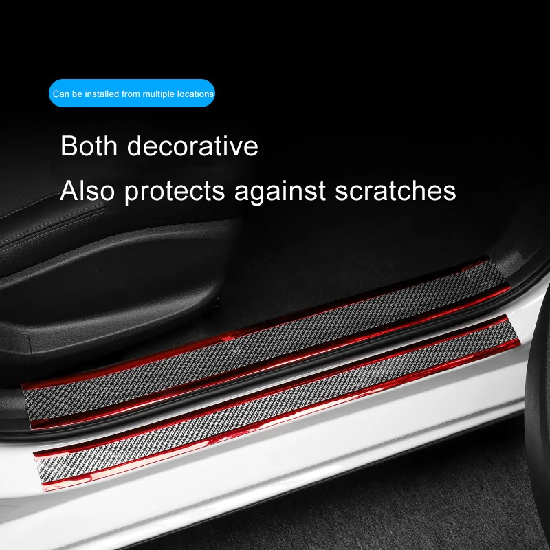 【Alizeker Mall】1 Meter Carbon Fiber Rubber Strip For Car Door Pedal Trim Bumper Door Sill Protector Edge Car Styling.