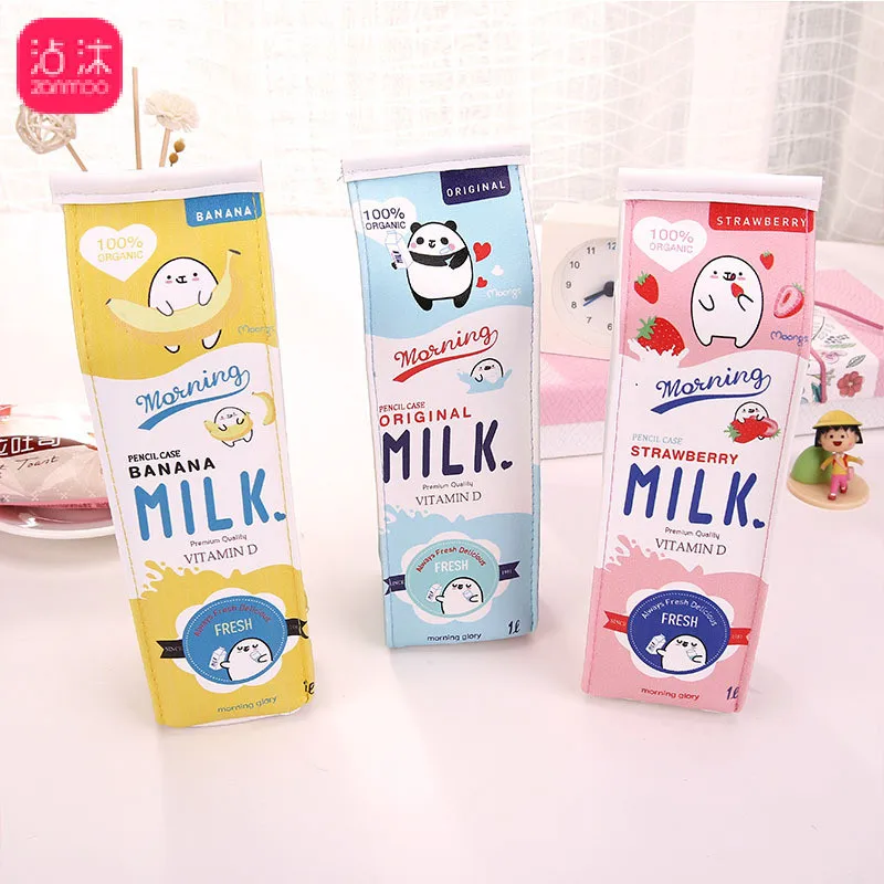 

0611 Cartoon Milk Box Pencil Case Cute South Korea Creative Large Capacity Young STUDENT'S Stationery Box Female Simple Pencil C