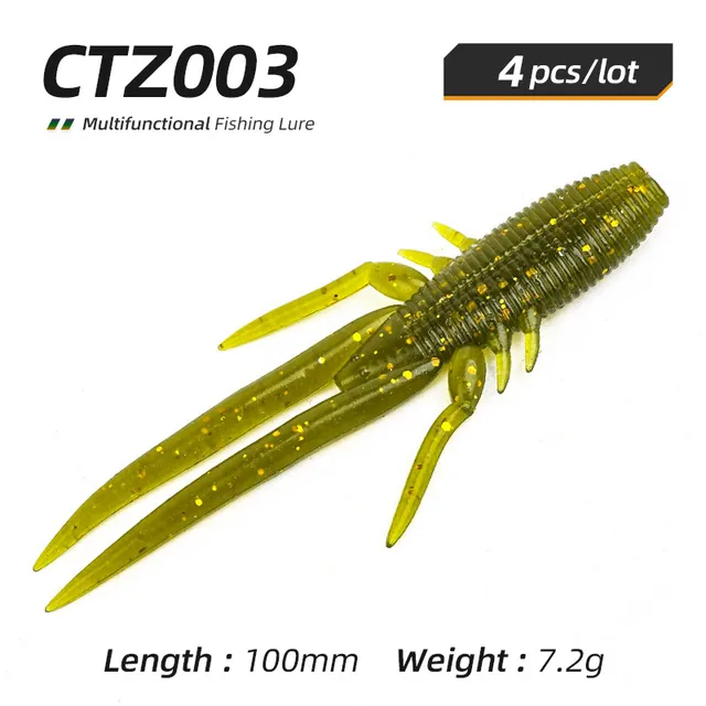 Ardea Soft Lure Worm 100mm 7.2g 4pcs Silicone Craw Long Tail Swimbait Shrimp Bait Wobblers Bass Pike Fishing Tackle CTZ003