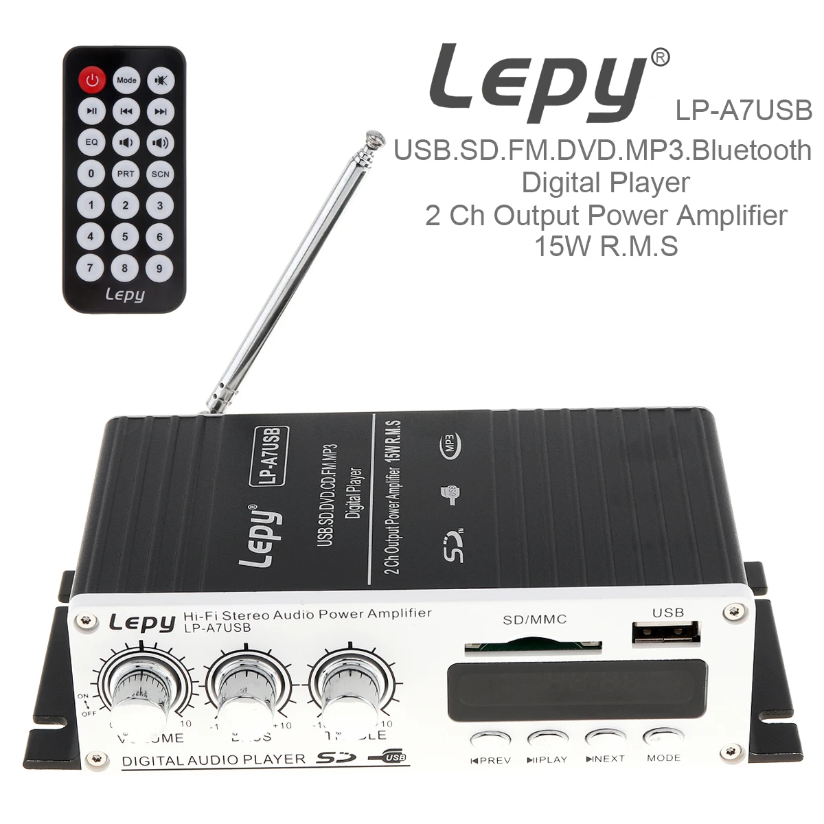 Car Mini Hi-Fi Stereo Audio Amplifier USB SD DVD CD FM MP3 with Remote Controller for Car Motorcycle Home Audio Bluetooth-compat