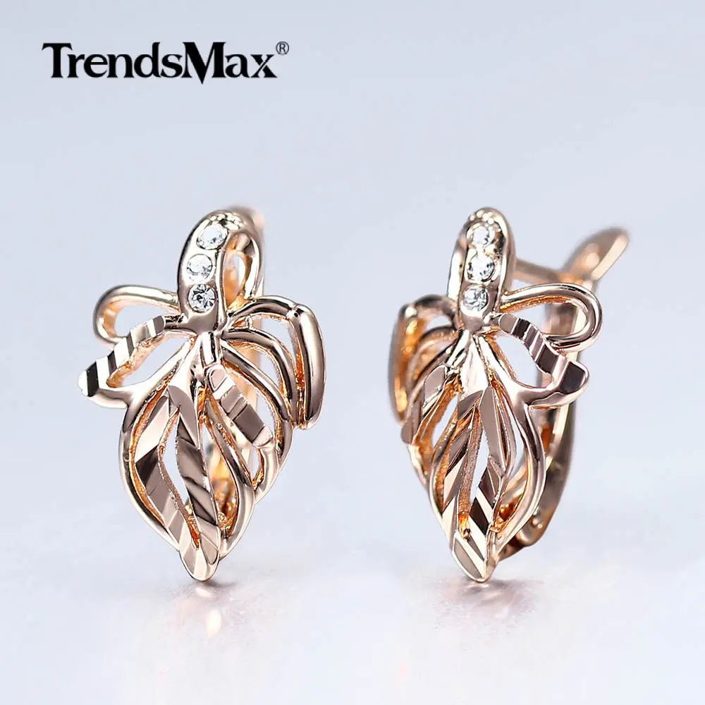 Fashion Jewelry 585 Rose Gold | Earrings Women Rose Gold Drop - Stud Earrings  Leaf - Aliexpress