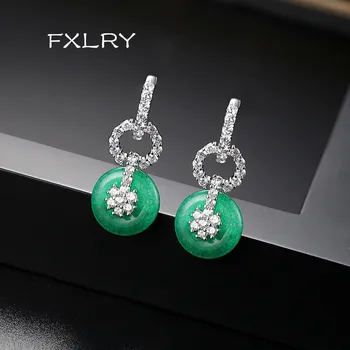 

FXLRY New Arrive Personality White Color AAA Cubic Zircon Geometric Green Earrings For Girl To Gift