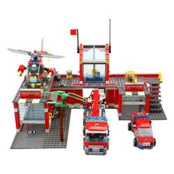 

KAZI Enlighten Fire Station Truck Helicopter Firefighter Building Block Fire Fighting blocks City Bricks Toys For Children