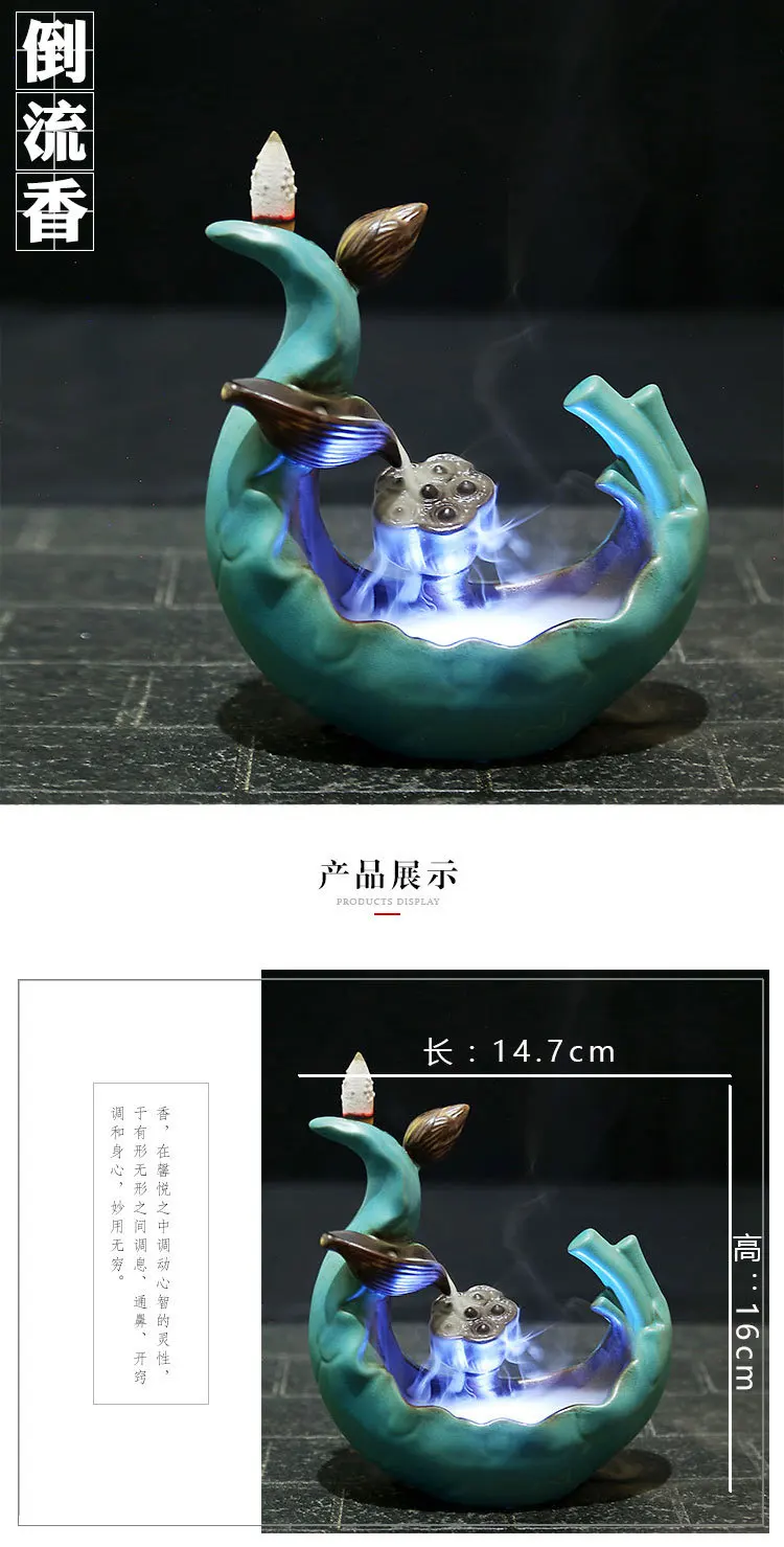 Incenso Queimador Hogar Incense Burner Ceramic Antique Led Lotus Pond Moonlight Ornamental Sandalwood Tea Ceremony Decoration