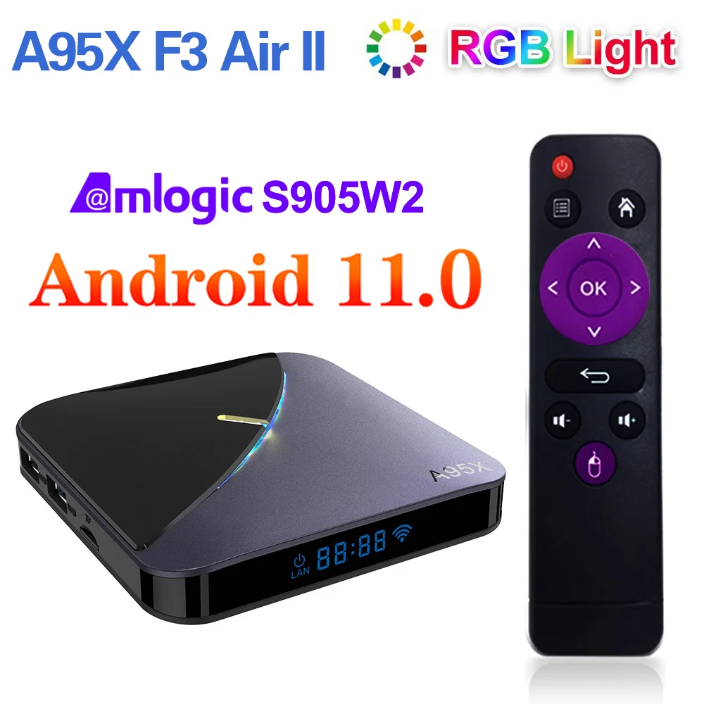 ТВ-приставка VONTAR A95X F3 Air II RGB Android 11 Amlogic 4 Гб RAM 64 ГБ 32 BT Dual Wifi 4K Youtube медиаплеер 2G 16G