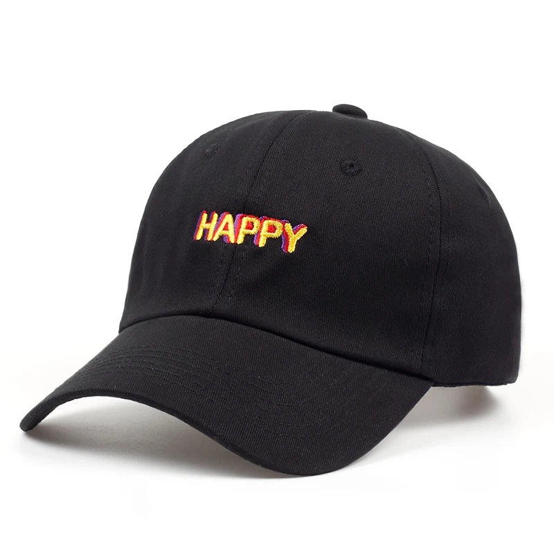 new SLOUCH HAPPY TEXT LOGO dad hat ADJUSTABLE CURVED BILL DAD HAT BASEBALL CAP STRAPBACK NWT