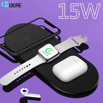 

3 in 1 15W Fast Wireless Charger Pad For iPhone 11 XS MAX XR 8 Plus Qi Charging Dock Station For Apple Watch 5 4 3 2 AirPods Pro