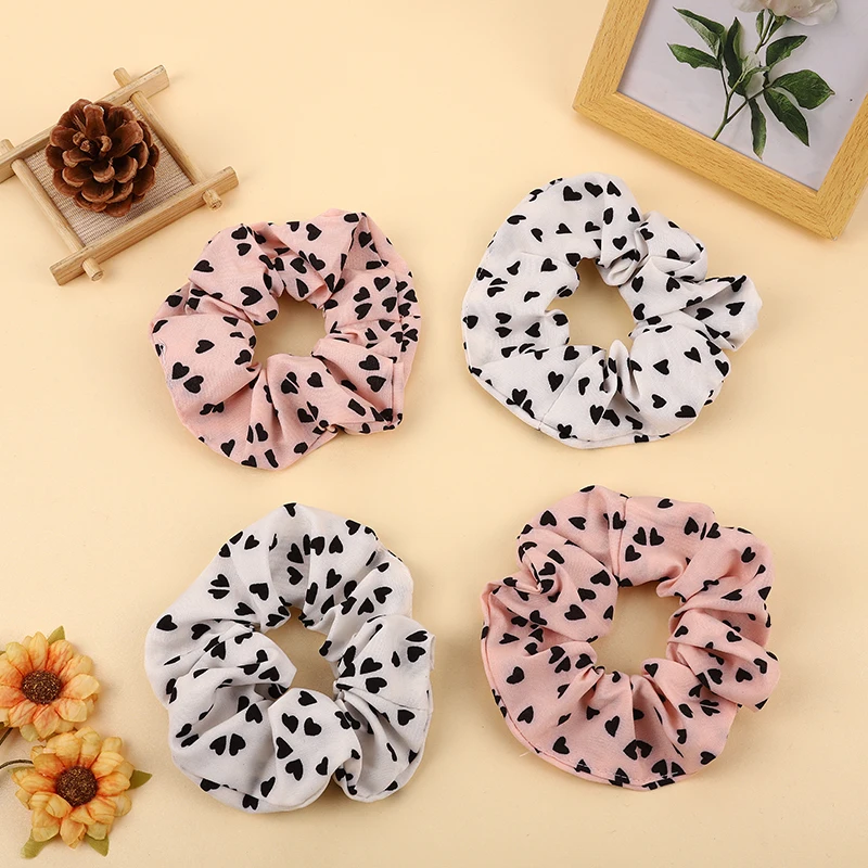 

Sweet Love Heart Print Hair Ring Rope Chiffon Scrunchies Elastic Hair Band for Women Girls Hair Ties Ponytail Holder Accessories