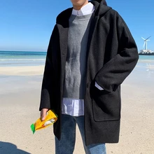 Для Мужчин's хлопчатобумажная одежда осенние и зимние Новые однотонные Длинные свободные шерстяное пальто Молодежный тренд Для мужчин, детская одежда