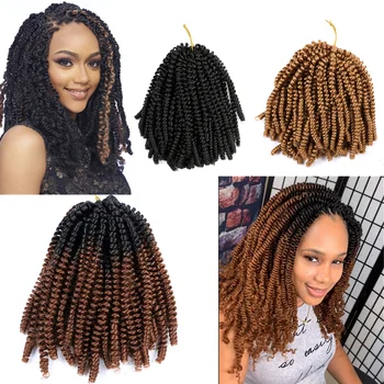 

Hywamply 8" Fluffy Spring Twist Crochet Hair Extensions Synthetic Kinky Twist Bouncy Braids Black Brown Grey Ombre Braiding Hair