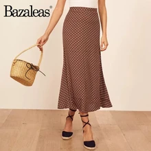 Bazaleas шикарная коричневая юбка с принтом в горошек, винтажные женские юбки с молнией сзади, шифоновые тонкие юбки миди