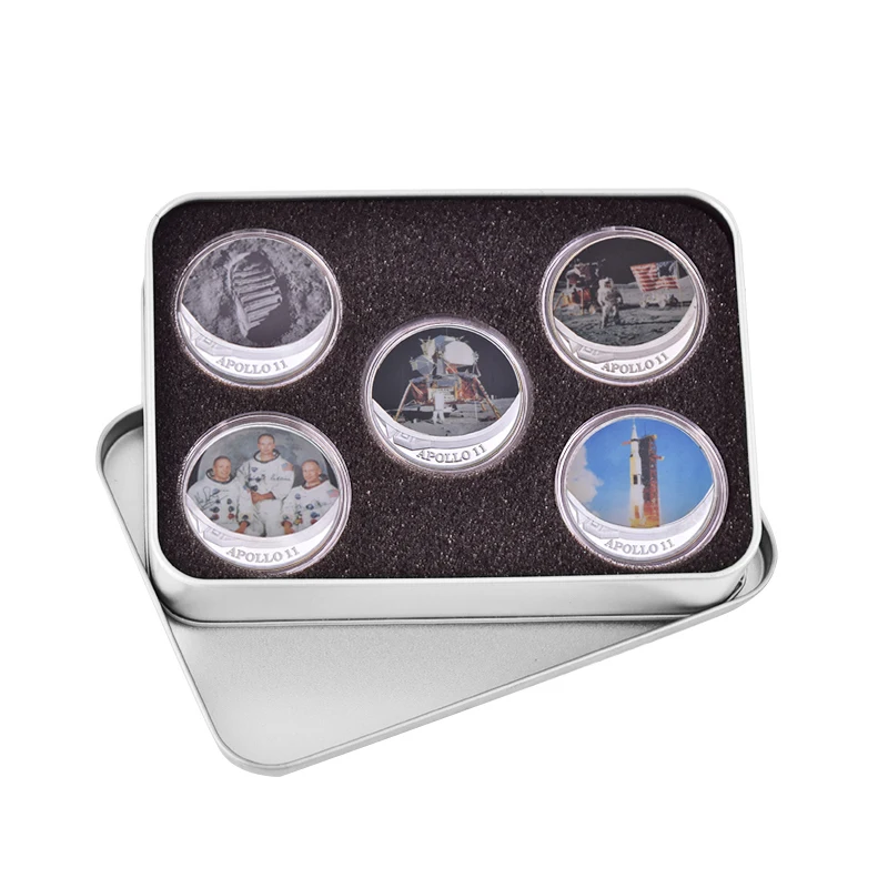 5pcs coin with case WR Apollo 11 50th Anniversary серебряные коллекционные монеты с держателем для монет оригинальная монета для вызова медаль США коллектор дропшиппинг - Цвет: 5pcs coin with case