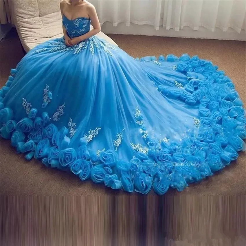 Роскошное голубое милое Пышное Платье трапециевидной формы с аппликацией на шнуровке 16 платьев Vestidos De 15 лет вечерние платья