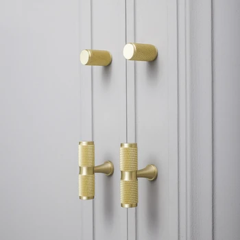 

LZSM Light Luxury Brass Knurled Clothes Cabinet Furniture Door Small Handle Pure Brass Long Handles for Cabinets and Drawers