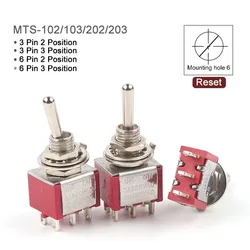 10PCS MTS-102/103/202/203 Miniature Toggle Switch 3/6 Pin SPDT DPDT 6MM 3A250V 6A125V  ON-ON ON-OFF-ON Since Reset Switch