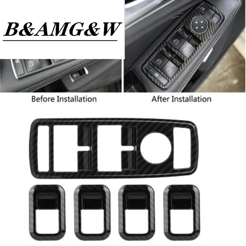 

5Pcs Car Auto Carbon Fiber Window Switch Button Trim Cover Frame for Mercedes Benz A B C E CLA GLA GLK ML GLE Class W204