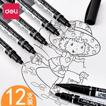 

Deli 6824 Double Headed Oily Marking Pen Mark Pen Children Painted Line Drawing Pen Size Fine Head Black and White with Pattern