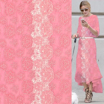 

Deep pink lace fabric silk georgette bottom embroidery Lace floral design 86cm width,SFF173