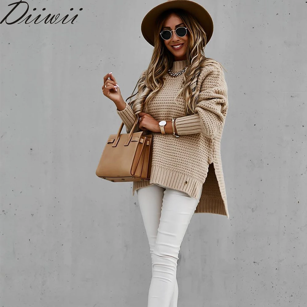 

Diiwii Woman Casual Autumn Oversized Sweater Loose Solid Knitted Pullovers Women Long Sleeve O-Neck Korean Sweaters Female 2020