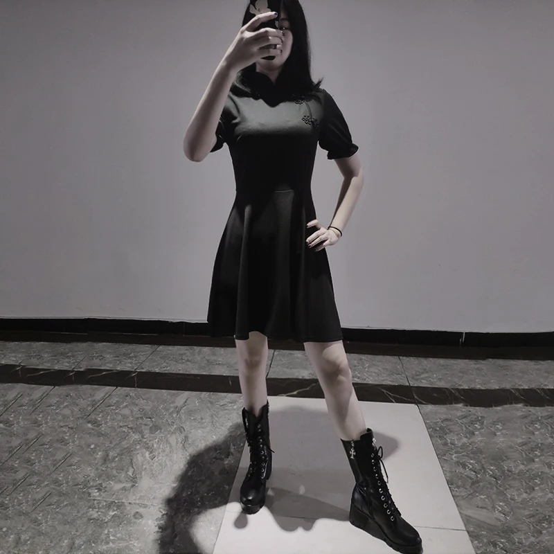InsGoth ретро элегантное Мини Черное женское платье готическое Панк Лолита винтажное платье Cheongsam воротник вечерние Хэллоуин Сексуальные вечерние платья