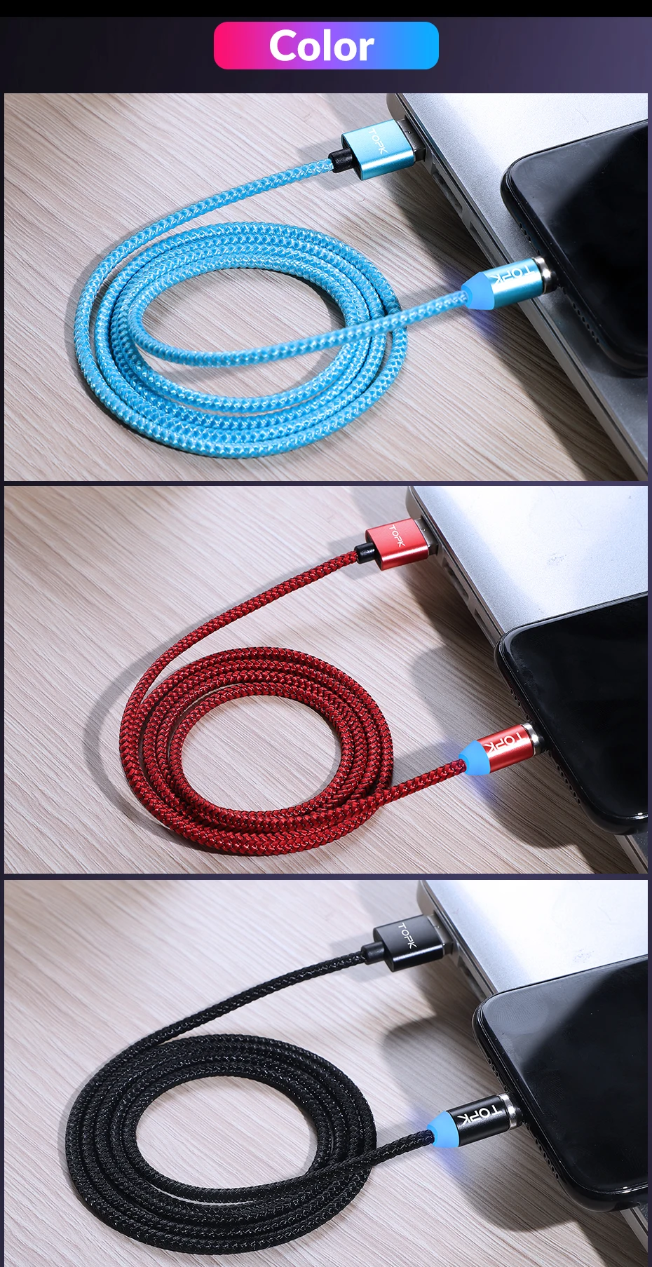 TOPK AM37 Быстрая зарядка Магнитный зарядный кабель mi cro usb type C кабель для iPhone X Xs Max 11 8 7 6 Xiaomi mi note 10 телефонные кабели