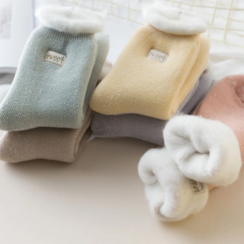 

3Pairs/Lot Winter Warm Socks Woman Plus Velvet Thick Wool Tube Cotton Inner Home Floor Socks Casual Soft Sleeping Socks Snow Sox