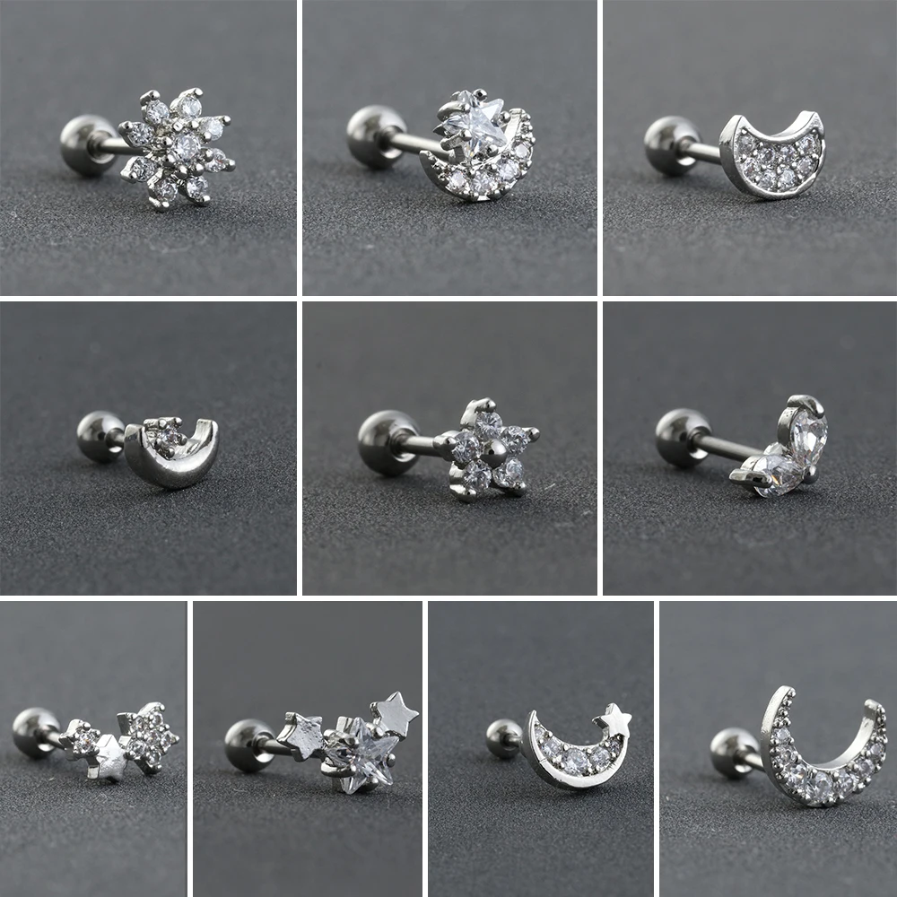 1 шт. CZ треугольник Tragus Daith Helix Rook нострилы для пирсинга маленький цветок луна