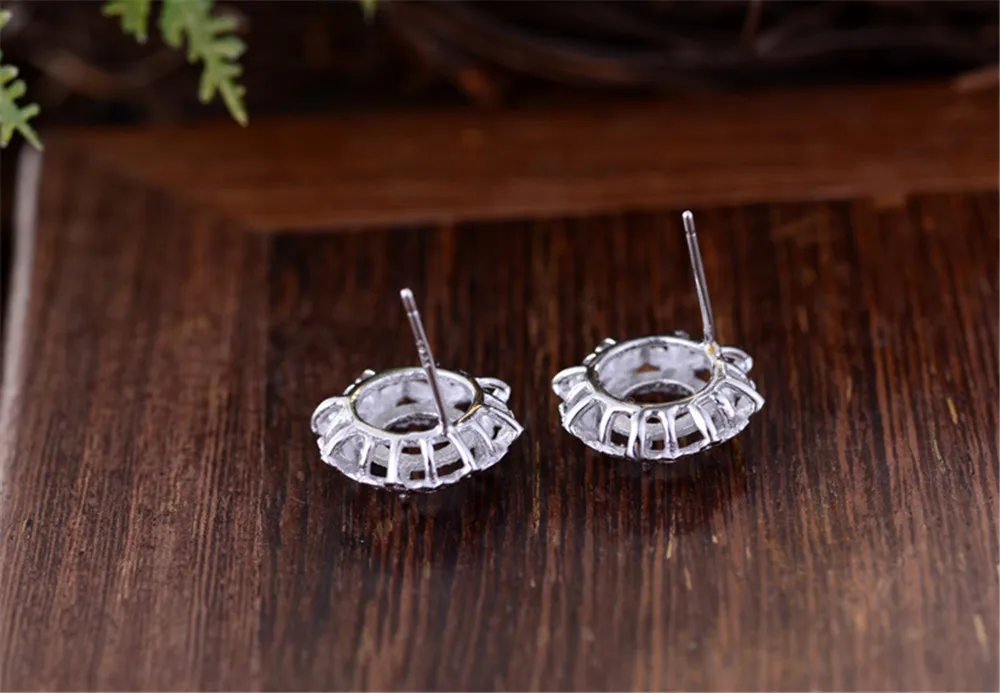 Earring Settings (8x8mm Round Blank) 925 Sterling Silver Earring Studs for Round Cabochons Flower Shape Earring Settings E034B