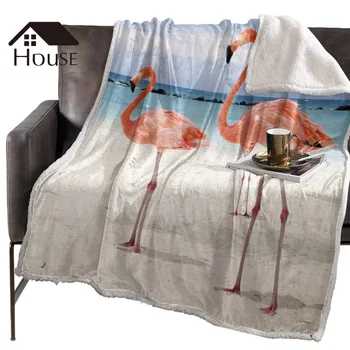 

BIGHOUSES Throw Blanket Beach Sky Wave Flamingo Fleece Blankets Personalized Blankets Bedclothes