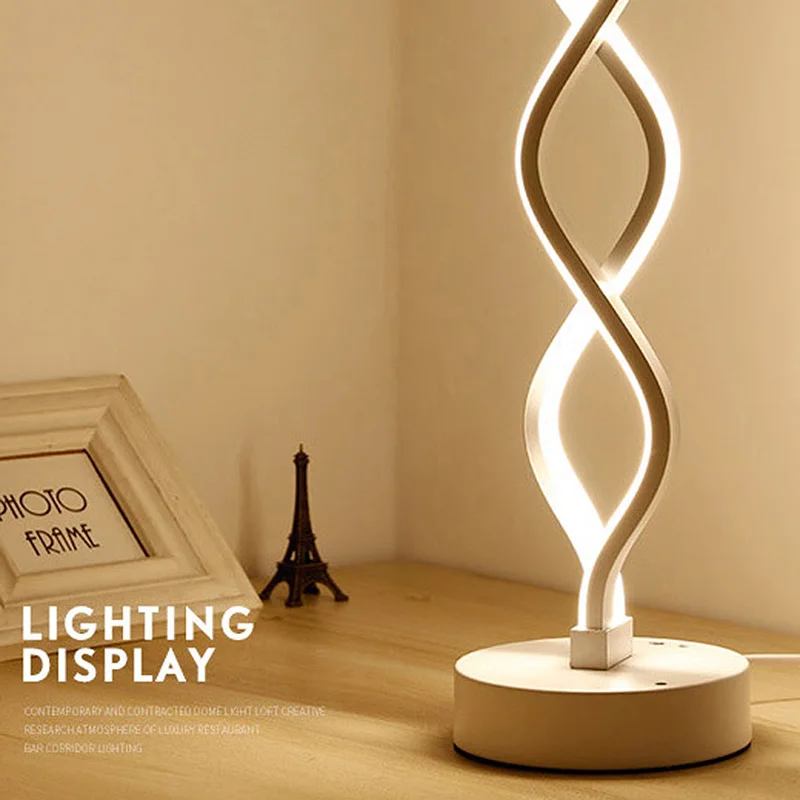

Promotion! EU Plug Modern LED Table Light Creative Design Spiral Acrylic Art Table Lamps For Bedroom Bedside Lamp Decoration Lig