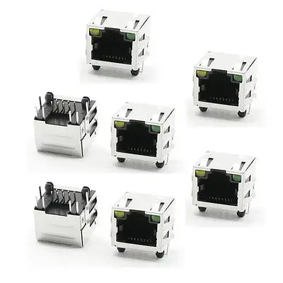 

LED Pilot Light Stainless Steel Shielded RJ45 8P8C PCB Jack LAN Socket 7 Pcs