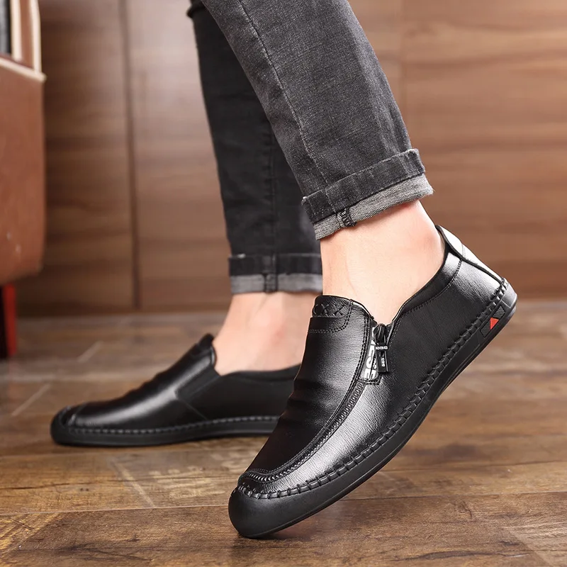 

2019 Spring And Autumn New Style Side Zipper Slip-on Foot Covering Business Leather Shoes Korean-style Casual Breathable Formal