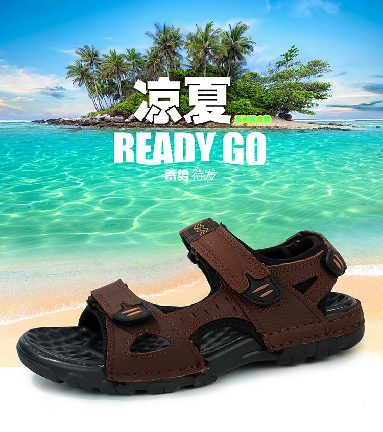 Brand High Quality Genuine Leather Men Sandals Summer Casual Men Footwear Shoes Men Flat Breathable Leather Sandals
