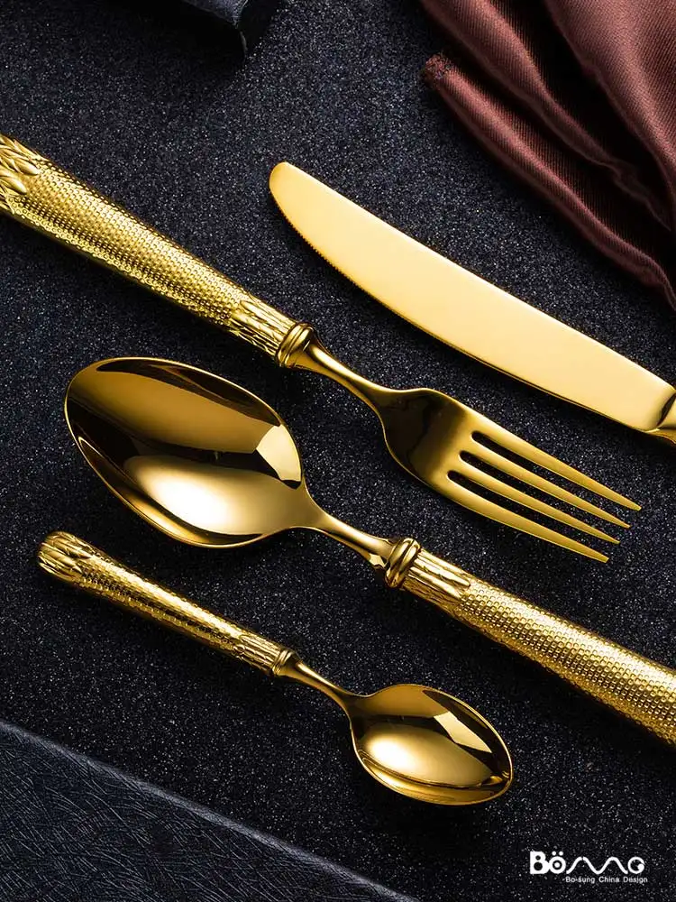 Немецкая Золоченая Золотая столовая посуда набор столовых приборов класса люкс 304 нержавеющая сталь Западный стейк нож и вилка домашняя Европейская посуда 5CD26