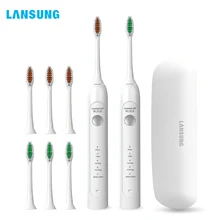 Lansung, электрическая зубная щетка, перезаряжаемая через USB, для взрослых, ультра звуковая зубная щетка, сменные головки, отбеливающий, умный чехол для путешествий