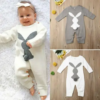 

2020 Fashion Newborn Infant Baby Boy Girl Bunny Knitting Wool Bodysuit Jumpsuit Outfit 0-24M