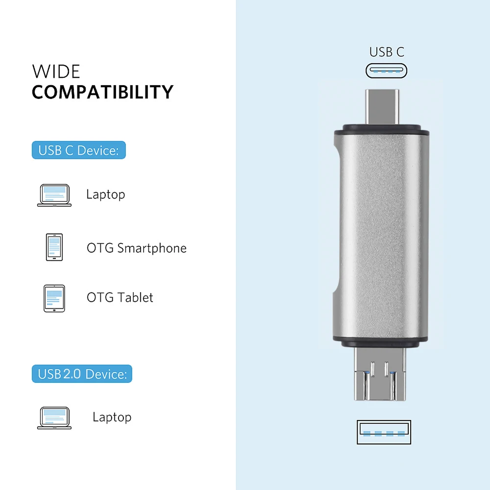 Kebidu 3 в 1 OTG Тип C кардридер USB 3,0 USB A Micro USB комбо в 2 слота TF SD для смартфонов PC USB C кардридер