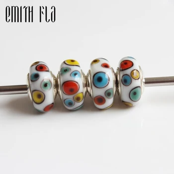 

Emith Fla 925 Sterling Silver Large Hole Colorful Murano Glass European Charm Beads Fit Brand Bracelet Beads Jewelry Gift