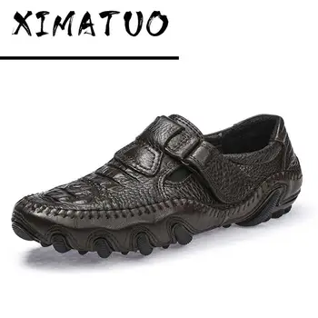 

Brand Men Casual Shoes Men Loafers Spring and Autumn Moccasins Shoes Genuine Leather Men's Flats Shoes Rough Texture