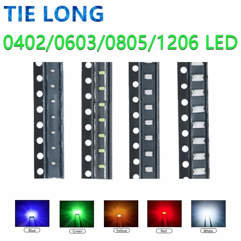 100pcs 0402 0603 0805 1206 smd led Red Yellow Green White Blue Orange light emitting diode Water Clear LED Light Diode Set