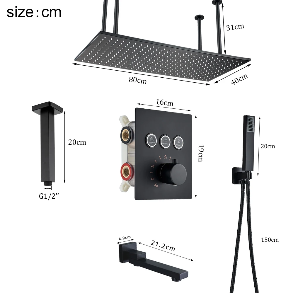 Bathroom Shower Faucet Set Thermostatic Bathtub Shower System Mixer Tap Ceiling Mounted Button Faucet