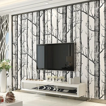 

Black White Birch Tree Wallpaper 3D Waterproof Modern Simplicity Nordic Style Forest Wood Wallpapers Roll Bedroom Living Room