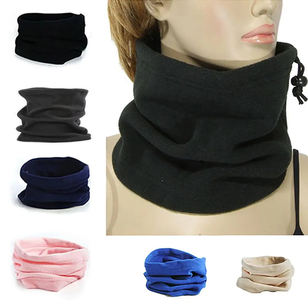 

High Quality Unisex Winter Sports Solid Color Hat Thermal Fleece Scarf Snood Neck Warmer Face Mask Beanie Hat